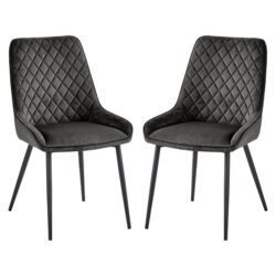 Sanford Grey Velvet Dining Chairs With Black Legs In Pair