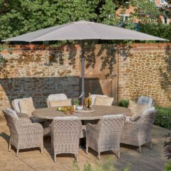 Sewanee Rattan Garden Dining Set With Parasol In Sand