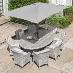 Sewanee Rattan Garden Dining Set With Parasol In Stone
