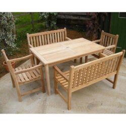 Sierra Wooden Dining Table With 2 Chairs 2 Benches In Teak