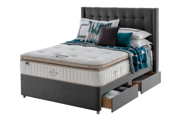 Silentnight Premier Geltex Pillow Top Mattress + Premium Divan Bed, Bednextday_Silver, No Storage, Single