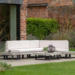 Tarkio Outdoor Wooden Corner Lounge Set With Cushion In Grey