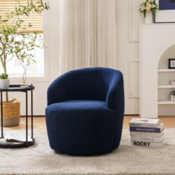Teddy Fabric Ergonomic Swivel Armchair with 360° Rotation, Comfy Round Sofa Chairs for Reading Room, Living Room, 64x64x71 cm, Dark Blue Aosom.UK