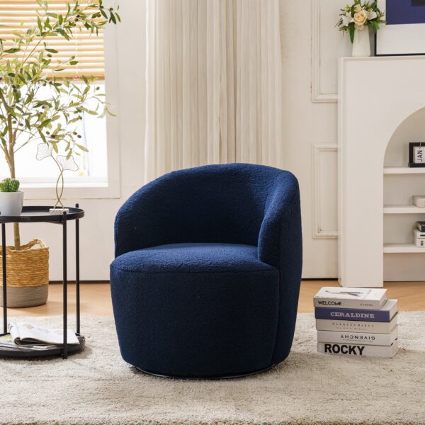 Teddy Fabric Ergonomic Swivel Armchair with 360° Rotation, Comfy Round Sofa Chairs for Reading Room, Living Room, 64x64x71 cm, Dark Blue Aosom.UK