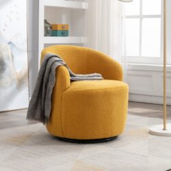 Teddy Fabric Swivel Armchair with 360° Rotation and Ergonomic Backrest, Comfy Sofa Chair for Various Indoor Spaces, 64x64x71 cm, Yellow Aosom.UK
