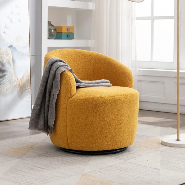 Teddy Fabric Swivel Armchair with 360° Rotation and Ergonomic Backrest, Comfy Sofa Chair for Various Indoor Spaces, 64x64x71 cm, Yellow Aosom.UK