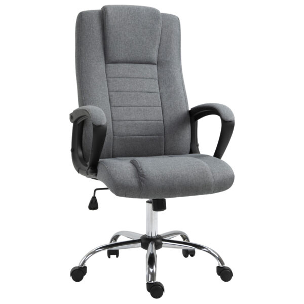 Vinsetto High Back Swivel Office Chair: Adjustable Height with Tilt Function, Linen Upholstery, Deep Grey Aosom UK