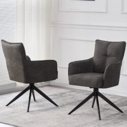 Visalia Grey Fabric Dining Chairs With Black Legs In Pair