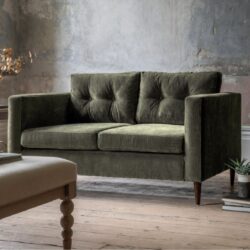 Wantagh Velvet 2 Seater Sofa With Oak Legs In Forest