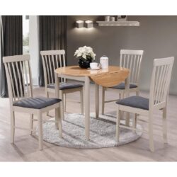 Alcor Wooden Round Dining Table With 4 Chairs In Oak And Grey