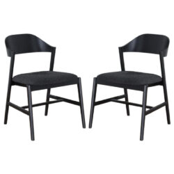 Cairo Black Wooden Dining Chairs With Fabric Seat In Pair
