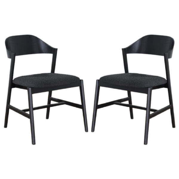 Cairo Black Wooden Dining Chairs With Fabric Seat In Pair