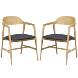 Cairo Oak Wooden Carver Dining Chairs With Fabric Seat In Pair