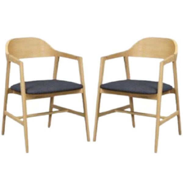 Cairo Oak Wooden Carver Dining Chairs With Fabric Seat In Pair