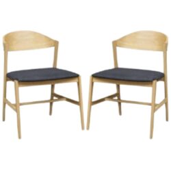 Cairo Oak Wooden Dining Chairs With Fabric Seat In Pair