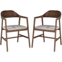 Cairo Walnut Wooden Carver Dining Chairs With Fabric Seat In Pair
