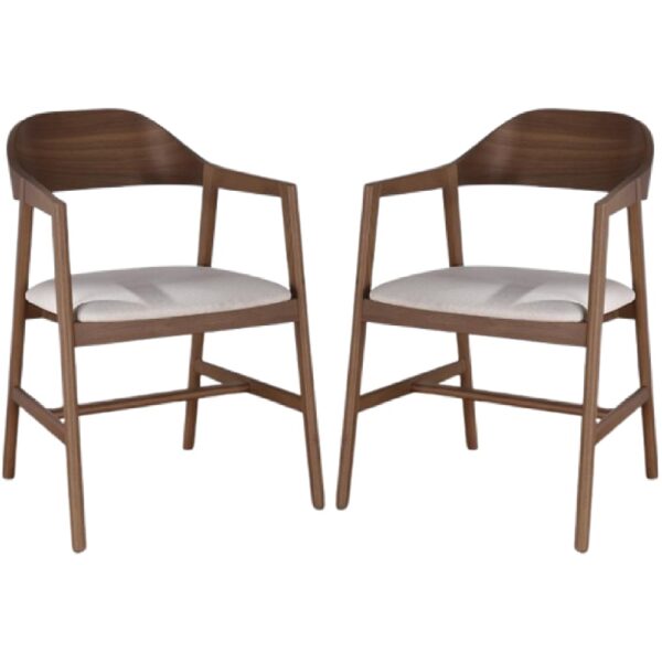 Cairo Walnut Wooden Carver Dining Chairs With Fabric Seat In Pair