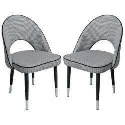 Casey Hounds Tooth Fabric Dining Chairs In Pair