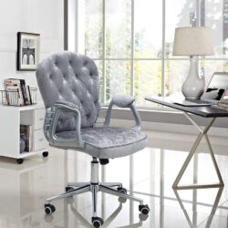 Celestial Gray Office Chair with Velvet Upholstery and Chrome Base