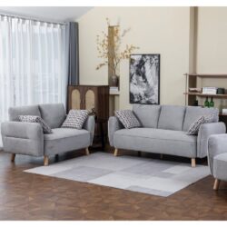 Gunnison Fabric 3+2 Seater Sofa Set In Light Grey