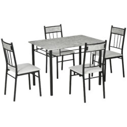 HOMCOM 5 Pieces Dining Room Sets, Modern Dining Table and Chairs Set 4 w/ Marble Effect Tabletop, Padded Kitchen Chairs, Light Grey Aosom UK