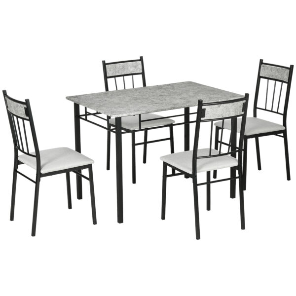 HOMCOM 5 Pieces Dining Room Sets, Modern Dining Table and Chairs Set 4 w/ Marble Effect Tabletop, Padded Kitchen Chairs, Light Grey Aosom UK