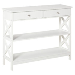 HOMCOM Console Table Side Desk w/ Shelves Drawers Open Top X Support Frame Living Room Hallway Home Office Furniture White Aosom UK