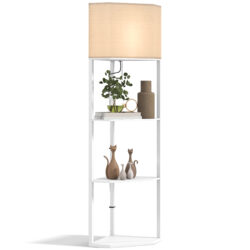 HOMCOM Corner Floor Lamp with Shelves, Tall Standing Lamps for Living Room, with Pull Chain Switch Bulb not Included, White Aosom UK