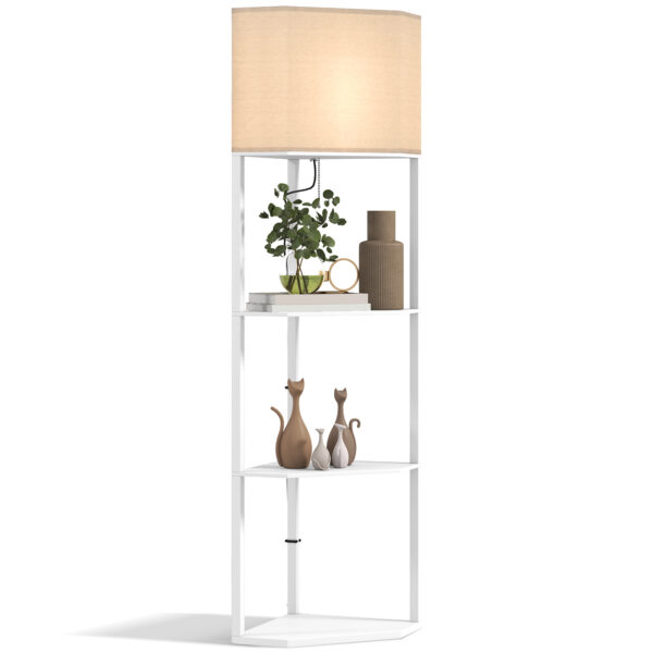 HOMCOM Corner Floor Lamp with Shelves, Tall Standing Lamps for Living Room, with Pull Chain Switch Bulb not Included, White Aosom UK