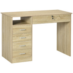 HOMCOM Desk with Shelves, Office Table with Large Desktop, Shelf and Five Drawers, One Lockable Drawer, for Study & Work & Write, Oak Aosom UK