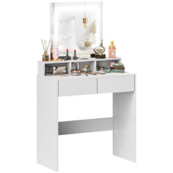 HOMCOM Dressing Table with Mirror and LED Lights, Vanity Table with Drawers, Compartments, Colour Lighting for Women and Girls, White Aosom UK