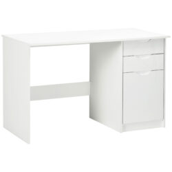 HOMCOM High Gloss Computer Desk with Drawers, Modern Writing Workstation with Storage Cabinet, PC Study Table for, Office, Study, White Aosom UK