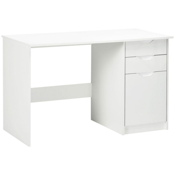 HOMCOM High Gloss Computer Desk with Drawers, Modern Writing Workstation with Storage Cabinet, PC Study Table for, Office, Study, White Aosom UK