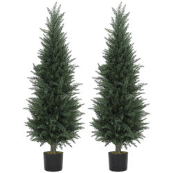 HOMCOM Set of 2 Decorative Artificial Plant, 120 cm Cypress Tree with 638 Leaves in Pot, UV-Resistant Plastic Fake Tree for Indoor Outdoor Home Office