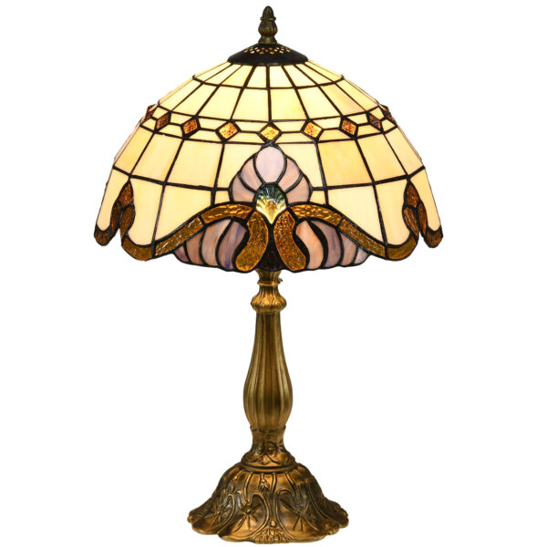 HOMCOM Stained Glass Bedroom Table Lamp, Handmade Antique Bedside Light, Decorative Night Light for Bedroom, Living Room, Home Aosom UK