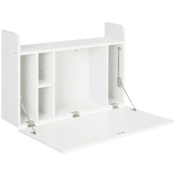 HOMCOM Wall Mounted Table, Drop Leaf Floating Laptop Desk with Space Saving Storage Compartments for Home, Office and Study, White Aosom UK