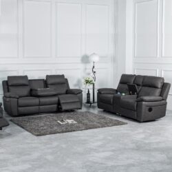 Hanford Fabric Electric Recliner 3+2 Seater Sofa Set In Dark Grey