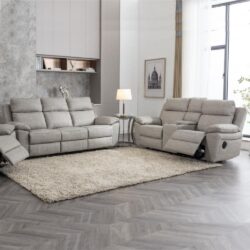 Hanford Fabric Electric Recliner 3+2 Seater Sofa Set In Silver Grey