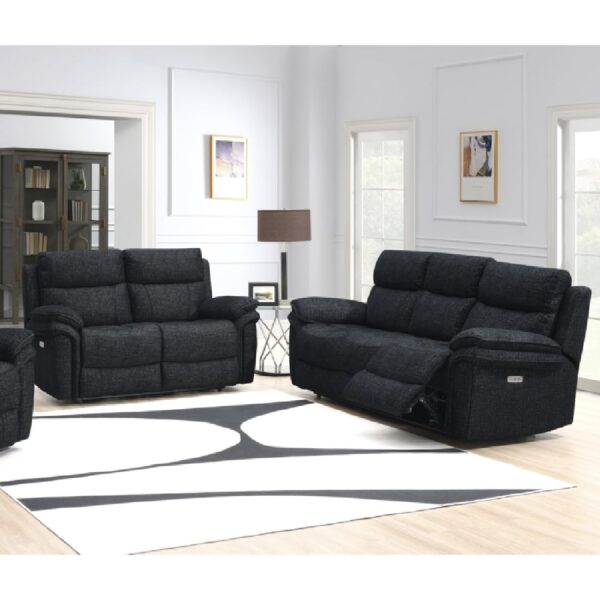 Hialeah Fabric Electric Recliner 3+2 Seater Sofa Set In Black