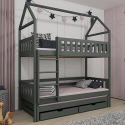 Irmo Wooden Bunk Bed And Trundle Without Mattress In Graphite