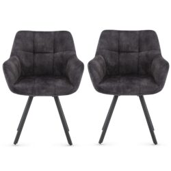 Jordan Charcoal Fabric Dining Chairs With Black Legs In Pair