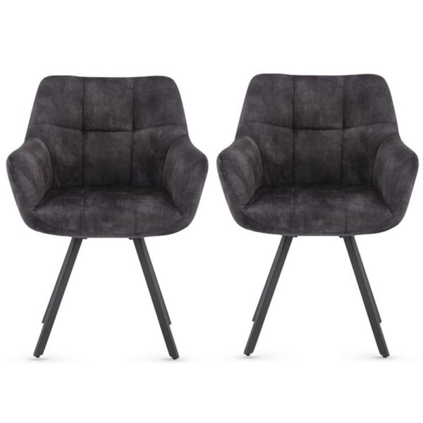 Jordan Charcoal Fabric Dining Chairs With Black Legs In Pair