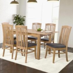 Kamiah Large Wooden Extending Dining Table With 6 Chairs In Oak
