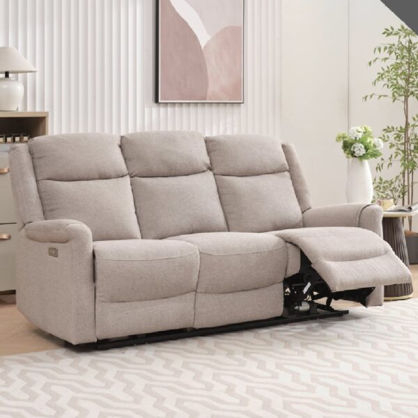 Laredo Fabric Electric Recliner 3 Seater Sofa In Taupe