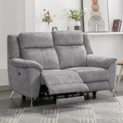 Mankato Fabric Electric Recliner 2 Seater Sofa In Ash