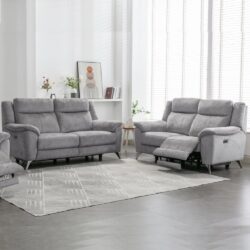 Mankato Fabric Electric Recliner 3+2 Seater Sofa Set In Ash