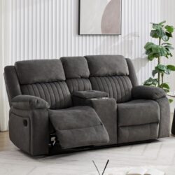 Martinez Fabric Recliner 2 Seater Sofa With Console In Iron