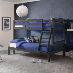 Merlin - Single/Small Double - Triple Sleeper Bunk Bed With Single Top and Small Double Bottom - Anthracite - Wooden - 3ft/4ft - Happy Beds