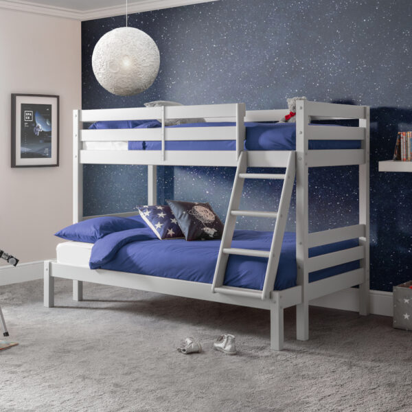 Merlin - Single/Small Double - Triple Sleeper Bunk Bed With Single Top and Small Double Bottom - Dove Grey - Wooden - 3ft/4ft - Happy Beds