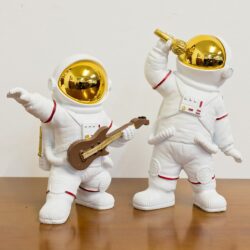 Nicolet Guitar Microphone Astronaut Sculpture In White And Gold